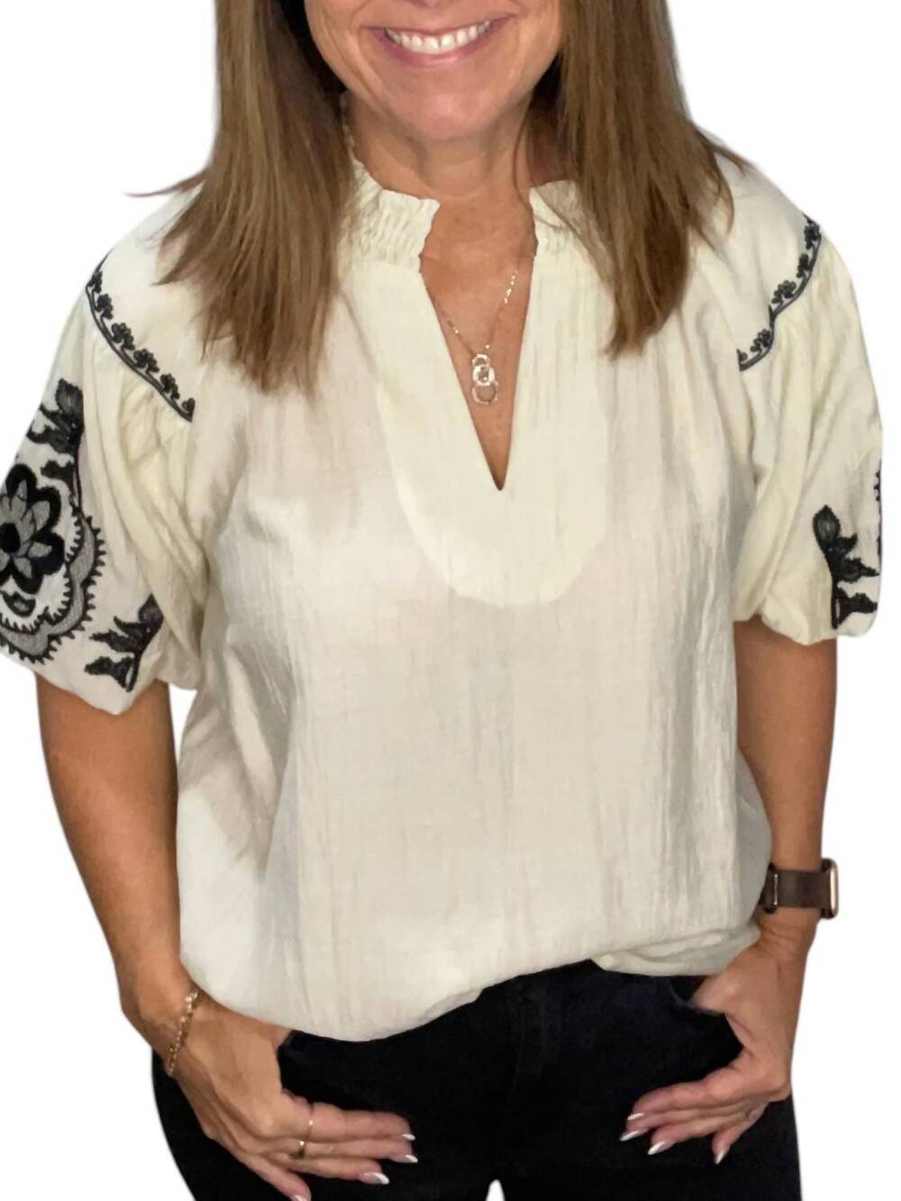 NEW UMGEE boho chic embroidered blouse in natural